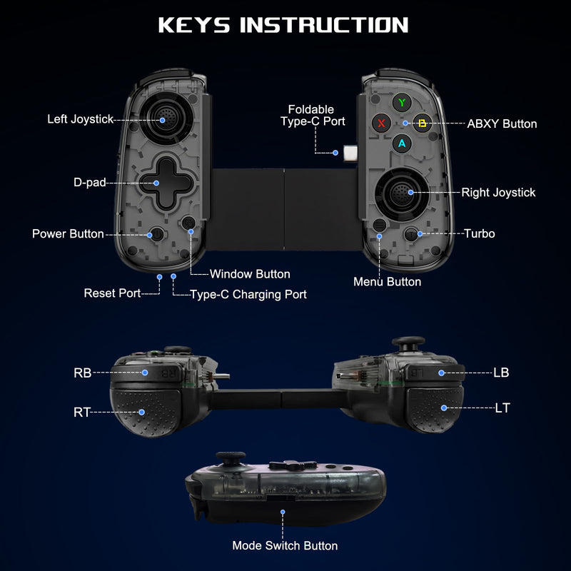 Mobile Gaming Controller for Android & ALL iPhone Series (Support USB-C & Wireless Connect) Phone Gamepad with Hall Effect Joystick, Turbo, Support Streaming, Cloud Gaming, Simulator, Plug & Play Black