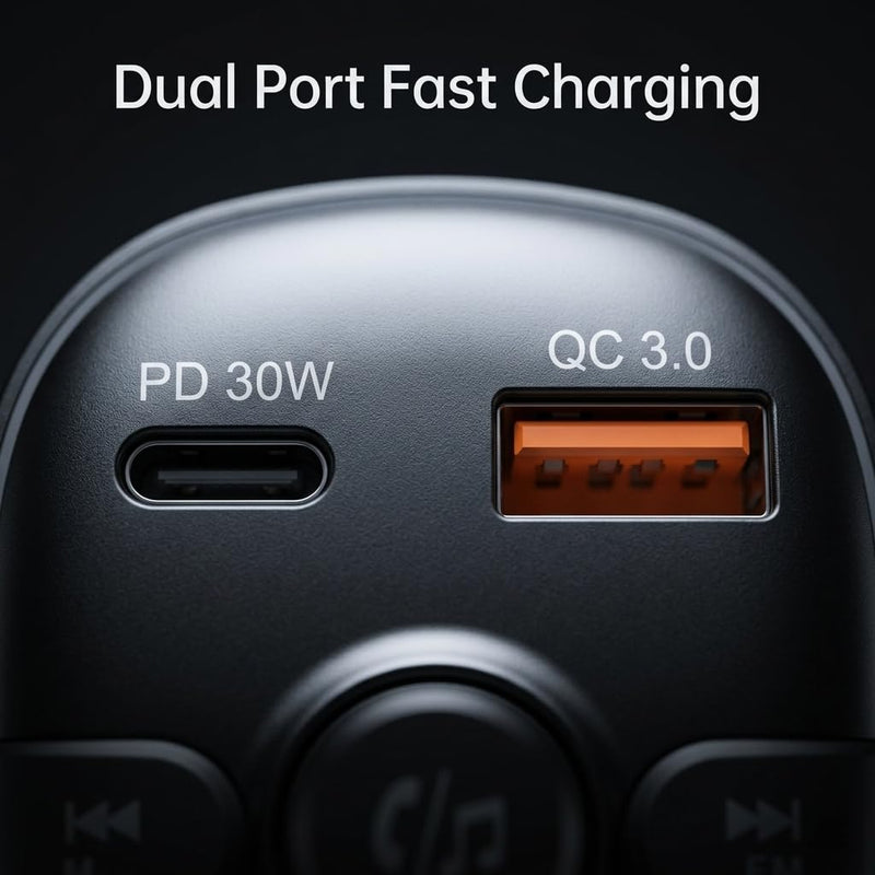BC60 Bluetooth 5.3 FM Transmitter for Car, PD 30W & QC 3.0 Dual Fast Charging, Hands-Free Calling, Car Battery Voltage Monitor, Ultra-Stable Plug, Crystal Clear Sound