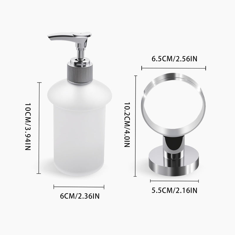 Bathroom Glass Soap Dispenser with Chrome Holder Wall Mounted