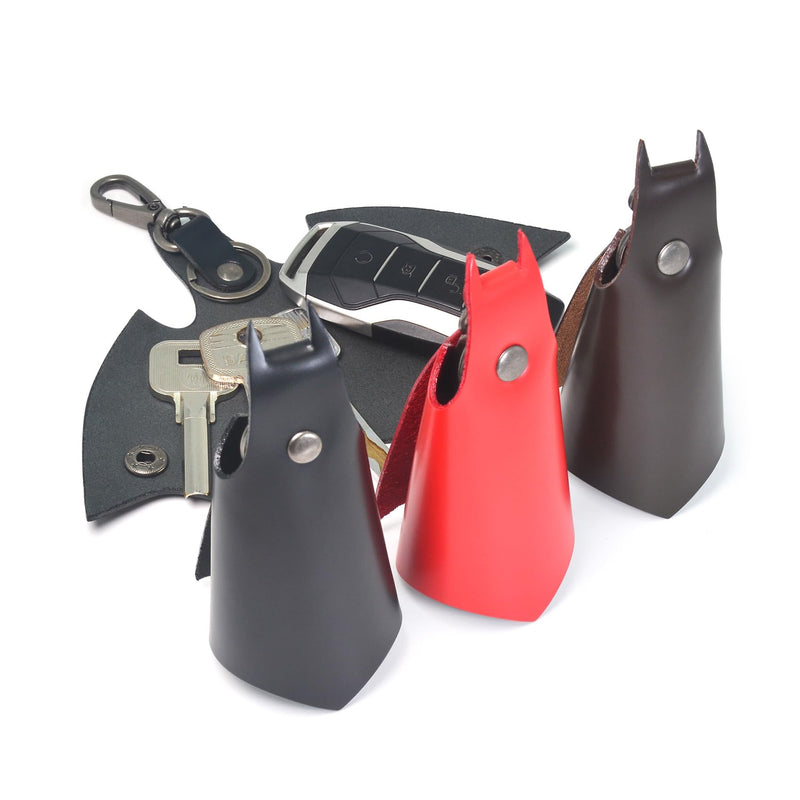 CAILLU KeyChain Leather Bat Shape for men gifts and women Car key fob case,Leather fashion pop keys ring cover holder Black