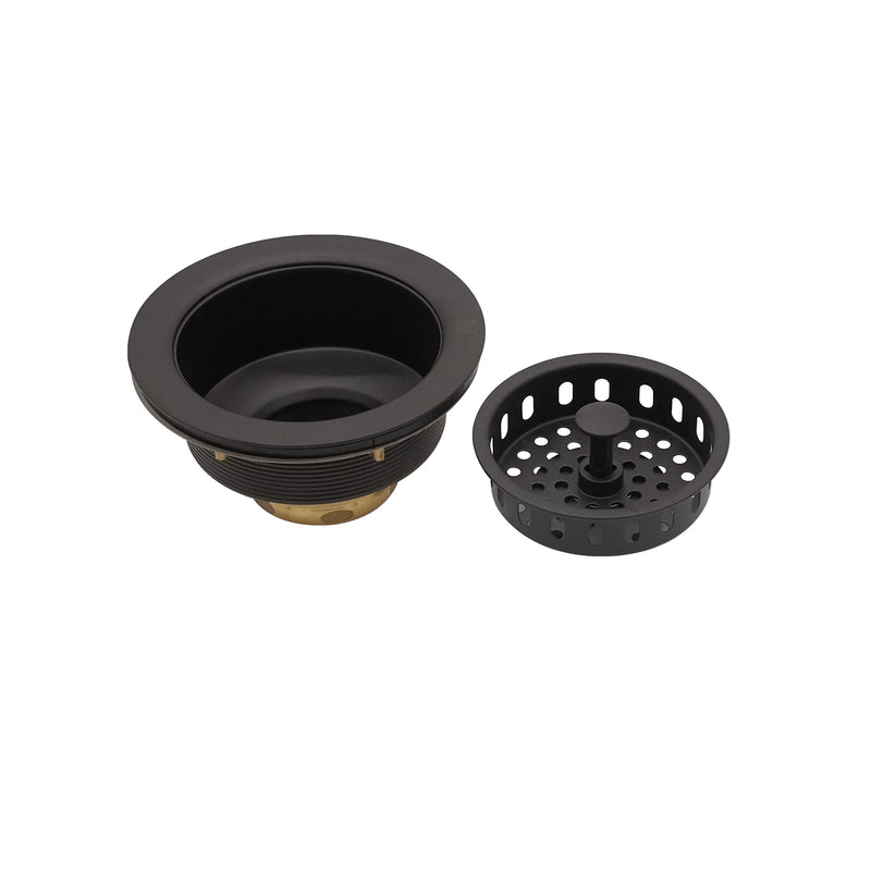 Westbrass A2165-62 4-1/4" OD Post Style Large Kitchen Basket Strainer with Waste Disposal Flange and Stopper Drain Set, Matte Black