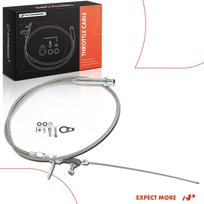 A-Premium Transmission Kick Down Cable Kit - Compatible with All GM, Chevy, Cadillac, Buick, Pontiac TH350 TH-350 Transmission - Braided Stainless Steel Transmission Detent Kickdown Trans Wiring Kit