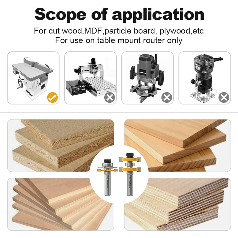 FivePears Adjustable Tongue and Groove Router Bit Set with 1/2 Inch Shank, Shaker Style 3 Teeth T Shape Wood Milling Router Bit for Match Oak Hardwood Floor Wainscoting Boards Joinery 1/2-Inch Shank Adjustable Tongue and Groove Router Bits