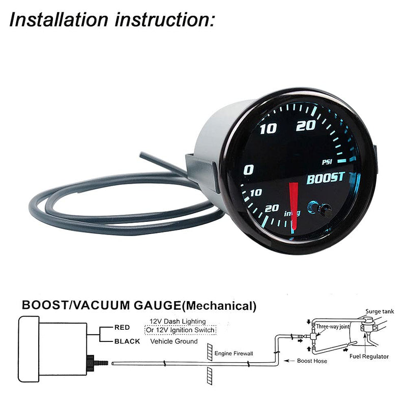 Black 52mm 2" Turbo Boost Gauge 0-30 PSI Pressure Vacuum Turbo Meter with 7 Color Tinted (Without Gauge Cup) Without gauge cup