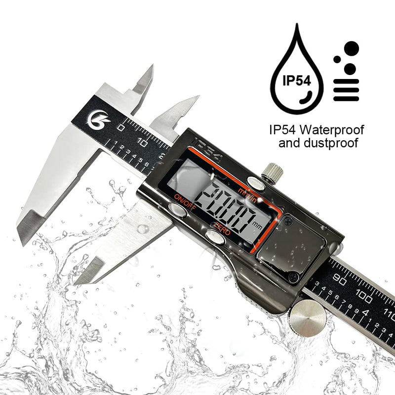 KETOTEK Digital Caliper Measuring Tool, IP54 Waterproof Stainless Steel Electronic Vernier Caliper 6 Inch/150mm Digital Micrometer with Large LCD Screen Black