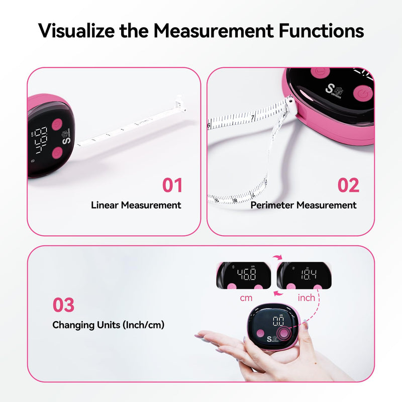 Fitdays Smart Body Tape Measure with Bluetooth Fitdays APP for Body Fat & Muscle Measurement, LED Display,Type-C,Unlimited Users (Pink) PINK