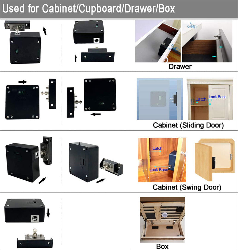 WOOCH RFID Lock Electronic Cabinet Lock, Hidden DIY Lock with USB Cable for Wooden Cabinet Drawer Locker Cupboard (2 Pack) 2 Pack Black