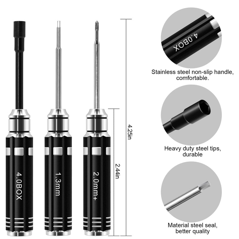 12Pcs Short Handle RC Tool Kit w/Quick Change Hex/Phillips/Flat Nut Drivers & Pliers for 1/18 1/24 Micro Crawler - SCX24, TRX4M, Axial, Traxxas, Losi Mini-T 2.0, FMS(Black) Black