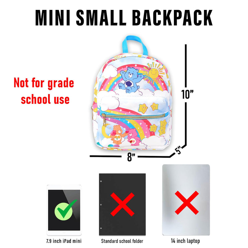 Care Bears Mini Backpack for Girls - 10” Faux Leather Care Bears Backpack with Front Pocket Plus Bottle | Care Bears Backpack Bundle