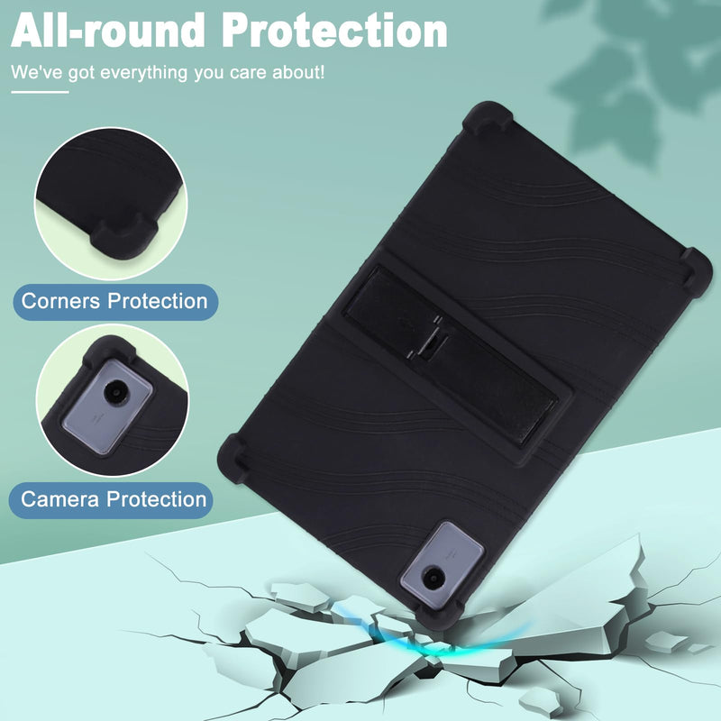 Caweet Case for Lenovo Idea Tab 2025/Motorola Moto Pad 60 Neo/Moto Pad 2026 11 Inch, Heavy Duty Shockproof Full-Protection Adjustable Stand Silicone Cover, Black