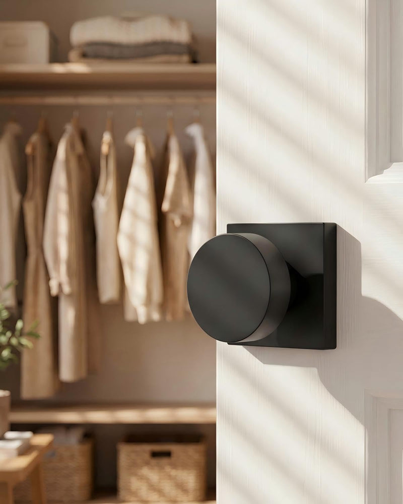 Goldenwarm Black Dummy Door Knobs Interior, Matte Black Dummy Door Knobs for Closets, Hallways, Kitchens, Zinc Alloy Heavy Duty Modern Square Interior Door Knob(1 Pairs / 2 Pieces) Matte Balck 1