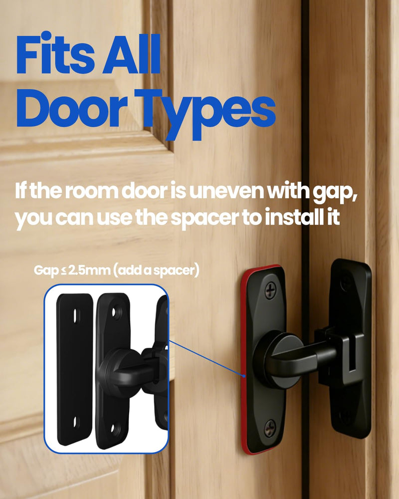 Barn Door Lock and Latche: Black 90/180 Degree Latch, Sliding Barn Door Locks, Small Sliding Gate Latch, Zinc-Alloy Bifold Door Latch for Cabinets, Bathroom, Window, Outdoor, Child Proof (4 Pack) 4 Pack