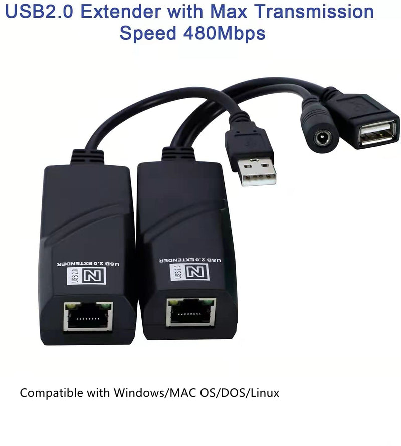 E-SDS USB 2.0 Extender to RJ45 Over Cat5 Cat5E Cat6 up to 196 Ft, USB Ethernet Extender Over Cat5/5E/6 Supports Windows/Mac/Vista, Plug and Play, No Driver Needed USB Extender 2 Ports