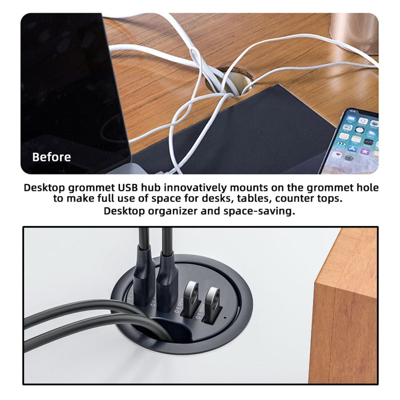 NFHK USB 3.0 Hub 4 Port USB 60mm Desk Grommet Splitter Dock Station Interface for Desktop PC Desk 4-USB3.0