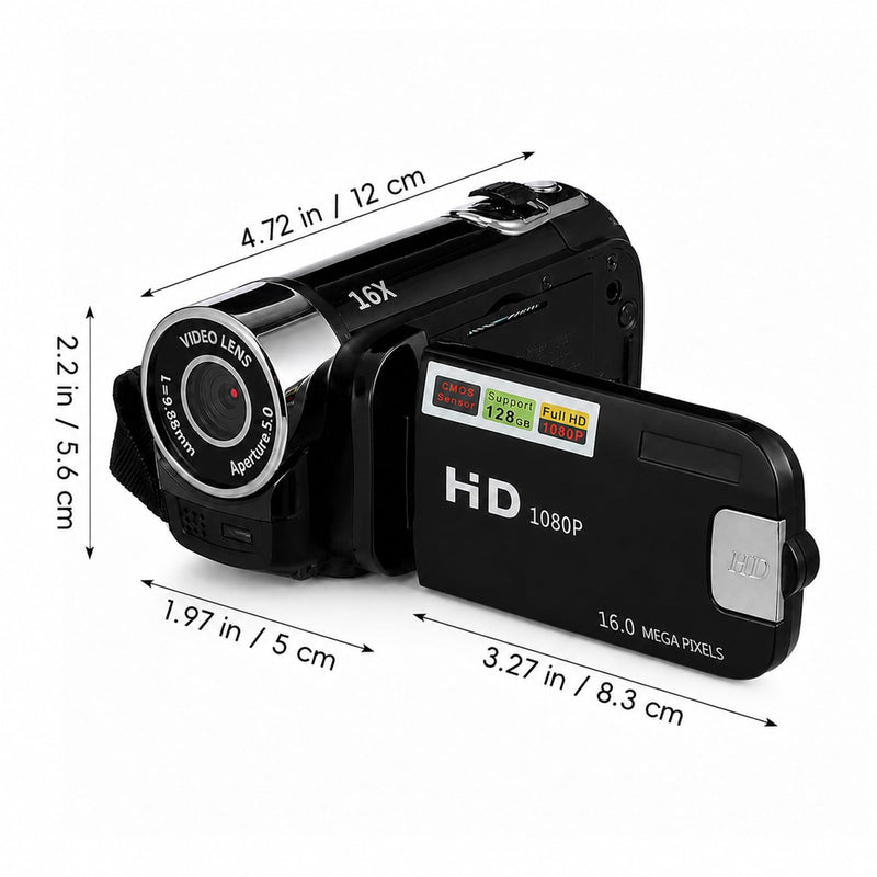 Portable Digital Camcorder Video Camera 1080P DV Camera Vlog Recorder | 2.7-inch LCD Screen 16x Digital Zoom and Built-in Battery with 32GB Card for Teens Beginners(Black) Black