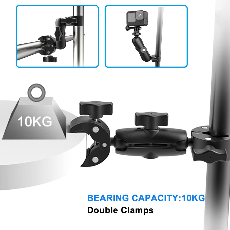 Super Clamp Double Camera Clamp, Crab Plier Clip Bracket Monitor Magic Arm Adapter for Desk Photo Studio Light Stand, Photography Reflector, Photo Boom Stand, Cross Bars, Pole Stick Shoot Accessories Height:8.8"Double Handlebar Clamp
