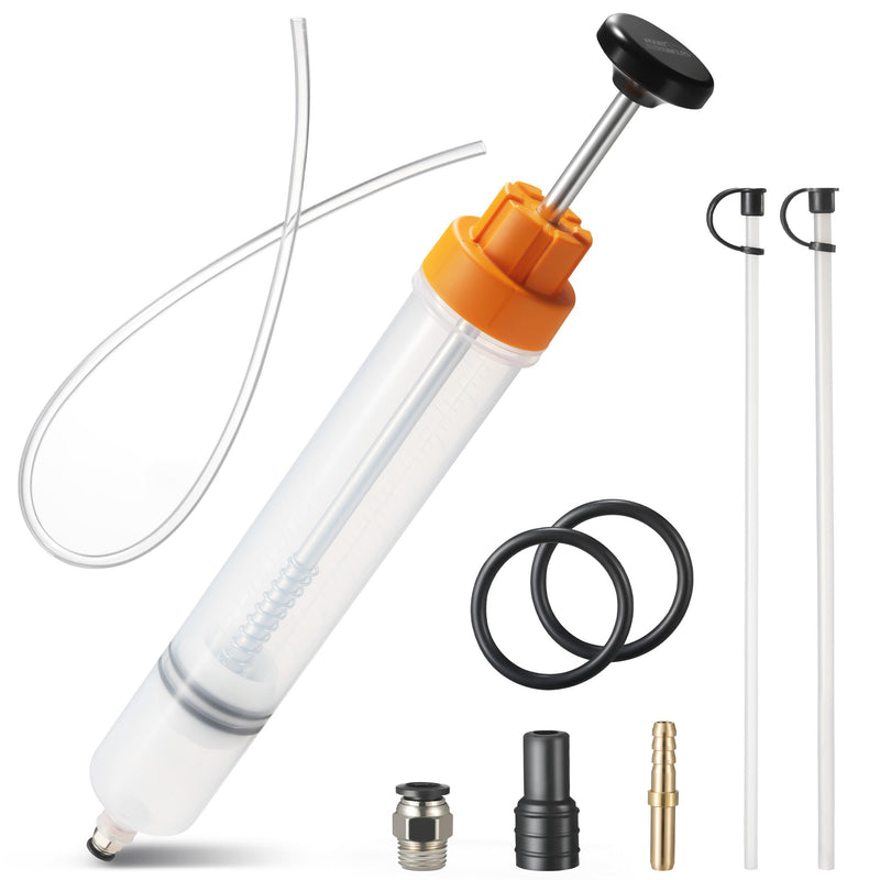 FOUR UNCLES 500cc Fluid Extractor & Fill Pump for Automotive Use - Oil Syringe with a 28" Hose & Two 12" Extension Tubes for Easy Oil Change