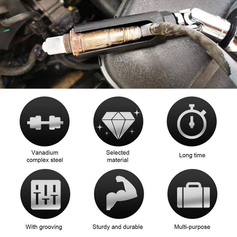 Car Oxygen Sensor Socket with Side Wire Cutout, 1/2" Drive by 7/8" 6-Point Fit All Vehicles O2 Removal and Installation, Car Accessories (9mm) 9mm