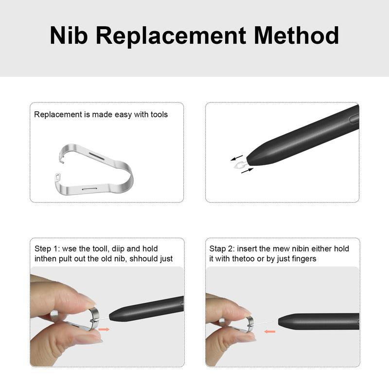S Pen Stylus for Galaxy Tab S10/S9/S8/S7/S6 Lite, Black | 4096 pressure levels, magnetic attach, no charging required, 5 extra nibs and tweezers