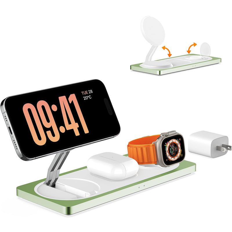 3 in 1 Charging Station for Apple Devices: Used for iPhone and Watch Charging Station with Magsafe Charger Stand, Wireless Charger for iPhone 16/15/14/13/12, Apple Watch 1-9/Ultra, AirPods 3 Pro Sprout Green