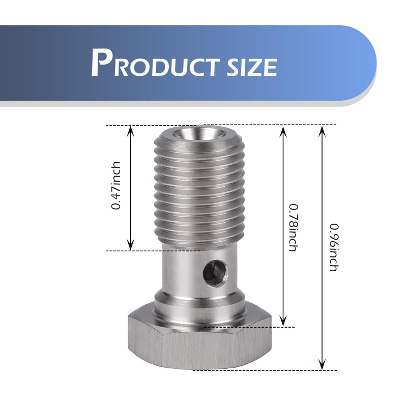 M10x1.0 Metric Stainless Steel Single Banjo Bolt Brake Fitting Adapter, with Copper Washers, Threaded Turbo Brake Line Banjo Fittings, 20mm Long