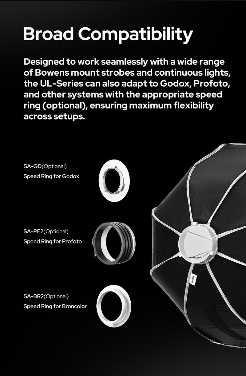 Godox Softbox Godox Quick Release Umbrella Octagonal Softbox,Bowens Mount with Removable Front and Inner Diffusers/Grip/Diffuser Plate for Photography, Live Streaming (UL-Box Octa-60) G-UL-BOXOcta-60