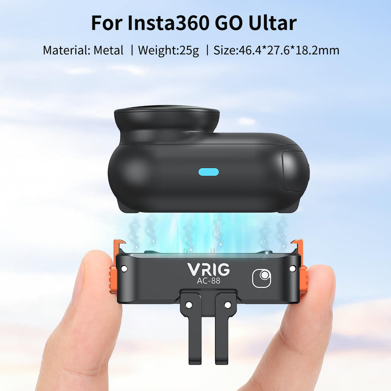 VRlG Magnetic Quick Release Adapter Mount for Insta360 GO Ultra with Charge | Aluminum Snap-On Magnetic Base with 1/4 Hole/ Foldable Connector for Tripods & Selfie Sticks, Vlogging Charging Mount