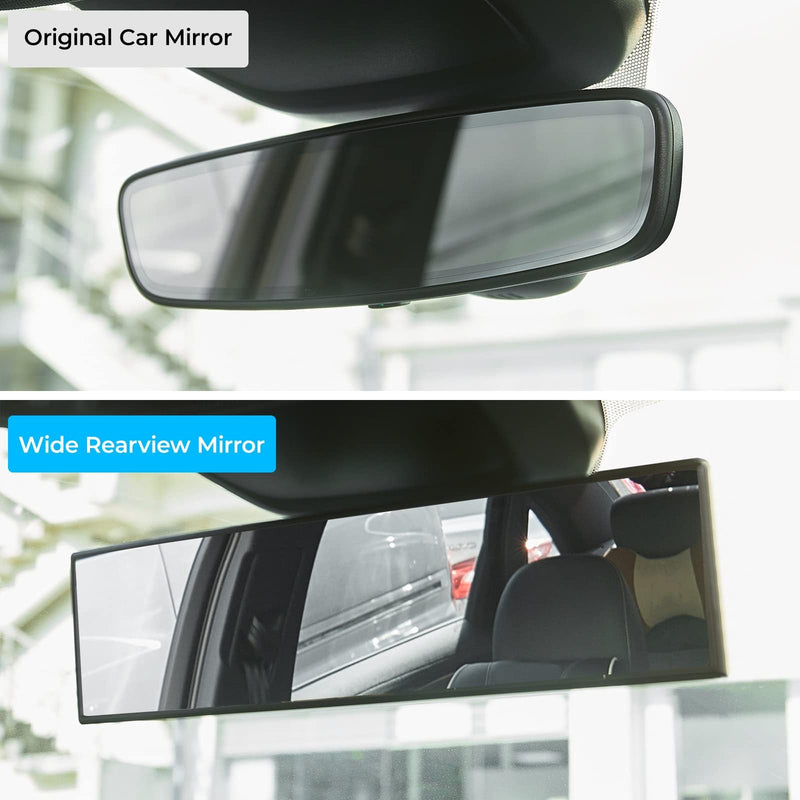 JOYTUTUS Rear View Mirror, Universal 11.81 Inch Panoramic Convex Interior Clip-on Wide Angle Mirror to Reduce Blind Spot Effectively for Car SUV Trucks -Clear 1 Clear (Black frame)