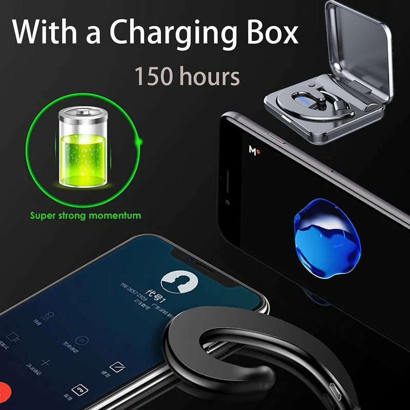 IKXO Bluetooth Headset with Mic Ear Hook Bluetooth Wireless Headphone Charging Case Lightweight Noise Cancelling Earphones Painless Wearing Earbuds for Business Work