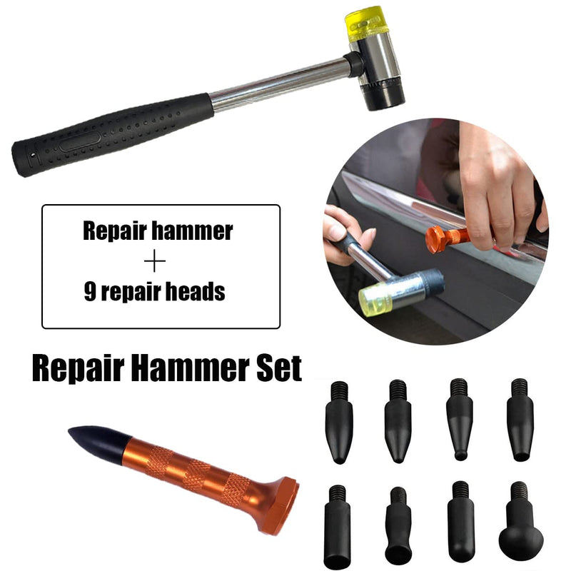 10Pcs Dent Repair Tool Kits inclued Rubber Hammer and 9 Pcs Heads Tap Down Tools, Paintless Dent Removal Tools Kits for Auto Body DIY Dent Fix