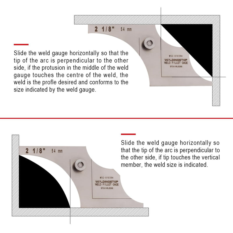 WeldingStop Welding Gauge Weld Fillet Leg Length Gage 2''1/8-3'' Inch Laser Carving Stainless Steel 8 pcs 2''1/8-3''
