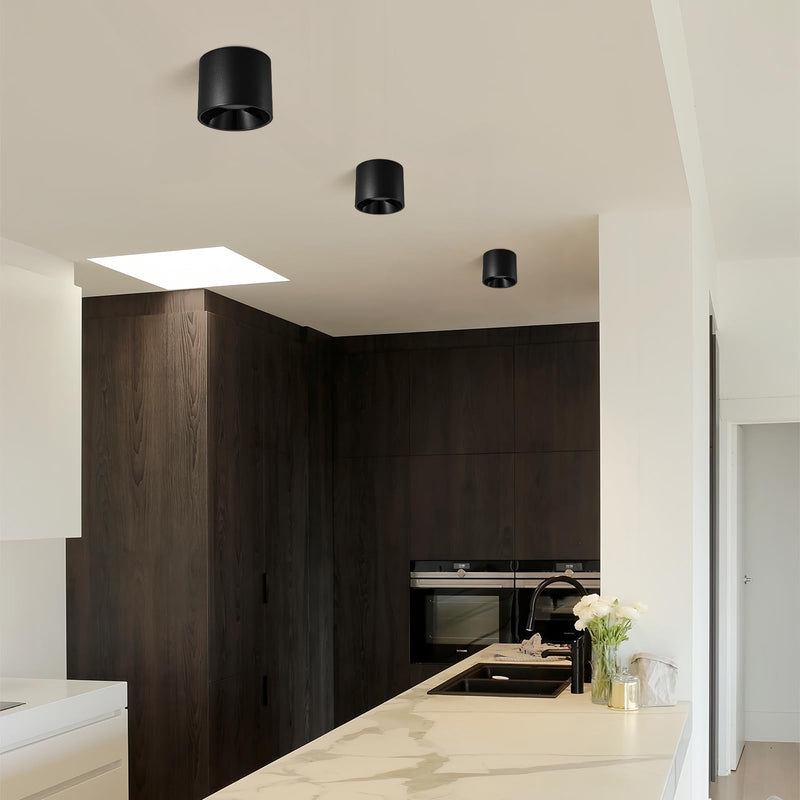 Modern LED Flush Mount Ceiling Light Fixture, 20W Dimmable & 3000K-6000K 3 Color Selectable Black Cylinder Ceiling Lamps for Low Profile Living Room Hallway Entryway Kitchen Dining Room Foyer 1 Pack