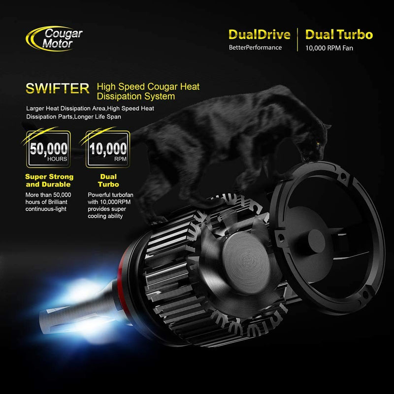 Cougar Motor H11 Bulbs, H8 H9 Light Bulb K16 Series 6000K White Plug and Play Fog Light IP67 Waterproof Driving Light Bulbs - Pack of 2 H11 (K16 Series)