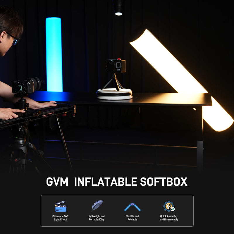 GVM 43.3" Inflatable Softbox, Foldable Air Tube Soft Box with Air Pump, Compatibility for GVM SD300C/500B/650B and Other Bowens Mount Light, Air Softbox for Studio Portraits, Video Recording 43.3in Air Tube