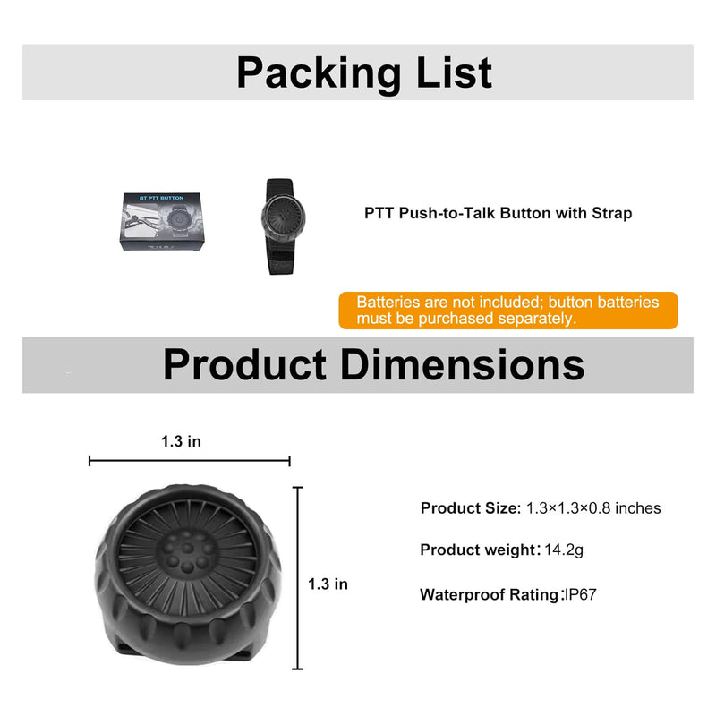 Bluetooth Wireless PTT Push-to-Talk Button, IP67 Waterproof PTT Button Switch for Zello & PoC Apps, Hands-Free Walkie Talkie Button for Android iOS, Car Motorcycle Cycling