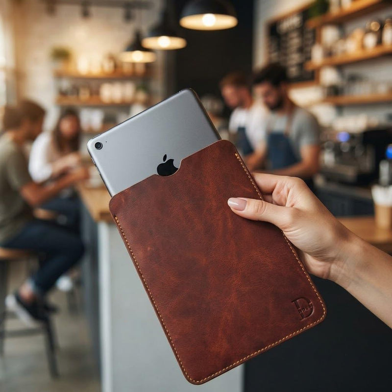 Dessi Slim Ultra Lightweight Handmade Leather Tablet Sleeve Matte Tan Brown Protective Case for iPad mini 7 A17 Pro iPad mini 6 5 Fire HD 8 Kindle Paperwhite 8 Inch Mini iPad Cover