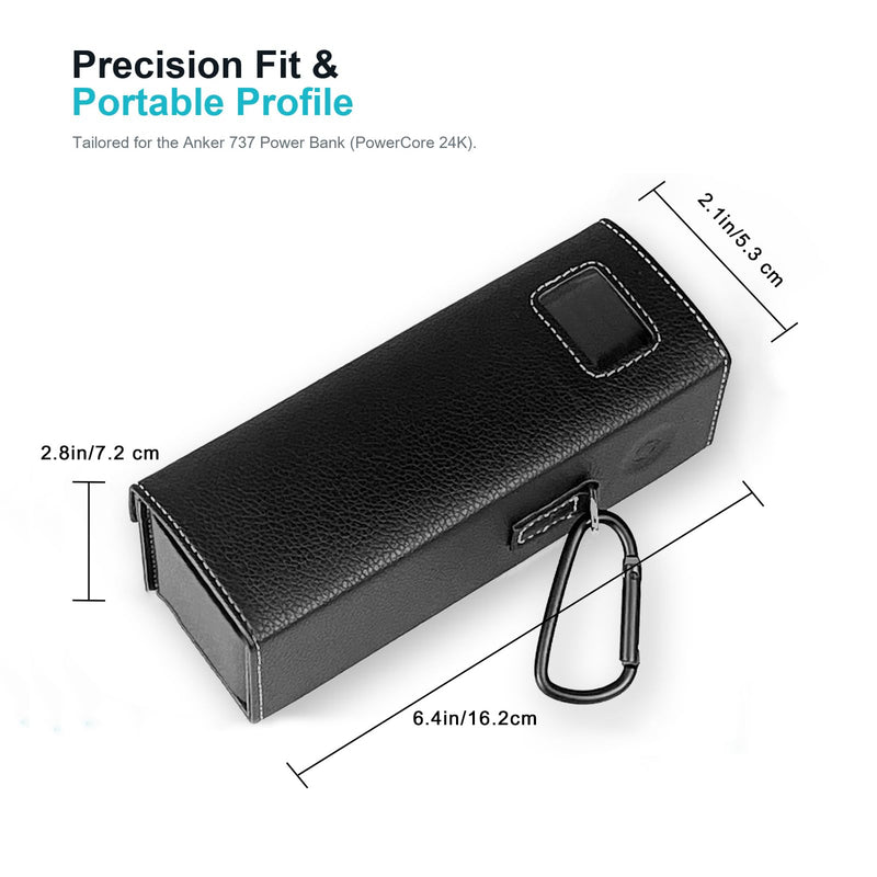 PU Leather Protective Case for Anker 737 Power Bank (PowerCore 24K), Black | Compact and lightweight, with display & port access, ventilation cutouts, dual snaps, for storage & travel