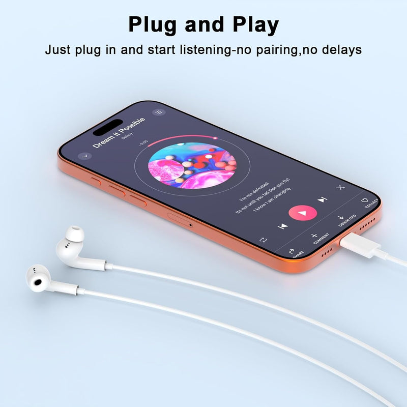 [Apple MFi Certified] USB C Headphones for iPhone 17 16 15,Wired Earbuds with Mic & Volume Control,Noise Cancelling Type C Earphones in-Ear for iPad Pro/Air,Galaxy S25 26 Ultra,Pixel 9,MacBook 2Pcs Creamy white