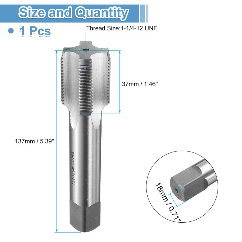 uxcell Hand Bottom Tap 1-1/4-12 UNF 2B Thread Bottoming Style Threading Taps High Speed Steel HSS6542 Straight Flutes Screw Tapping Tool