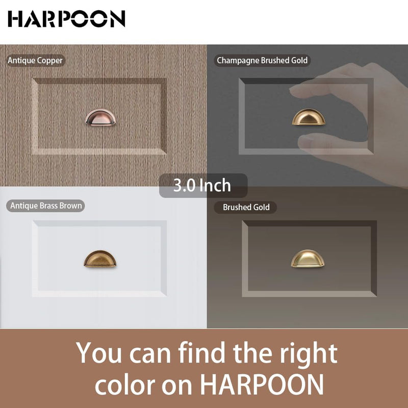 HARPOON Kitchen Cabinet Pulls, 3" Inch Bin Cup Drawer Handles - 10 Pack of Kitchen Cabinet Hardware (Antique Copper) Antique Copper