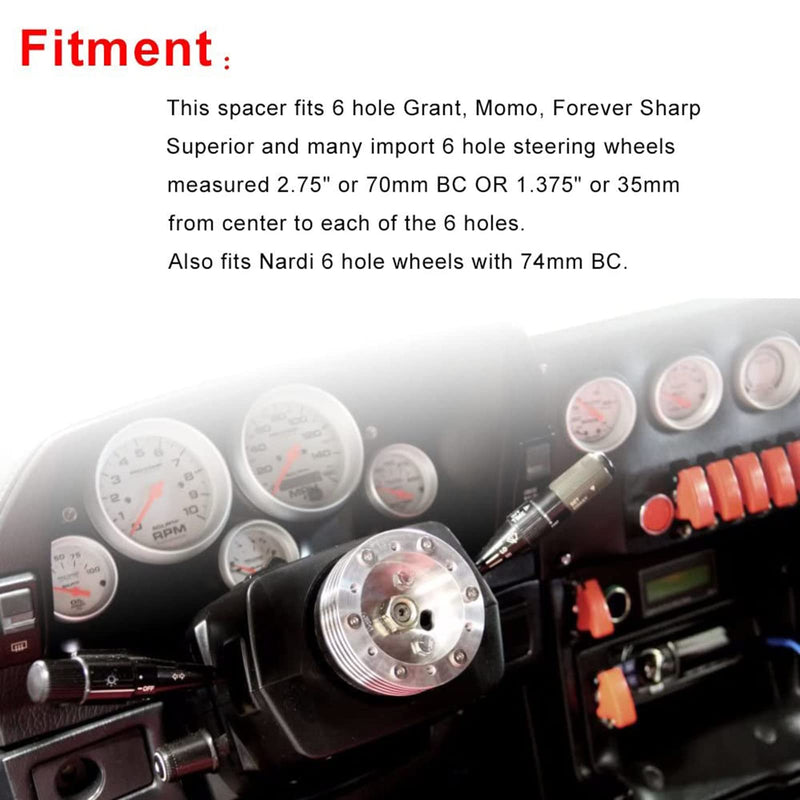RULLINE 0.5" Steering Wheel Hub Adapter Conversion Spacer 6 Hole to 3 Hole Steering Wheel Adapter Boss Kit Black 0.5"