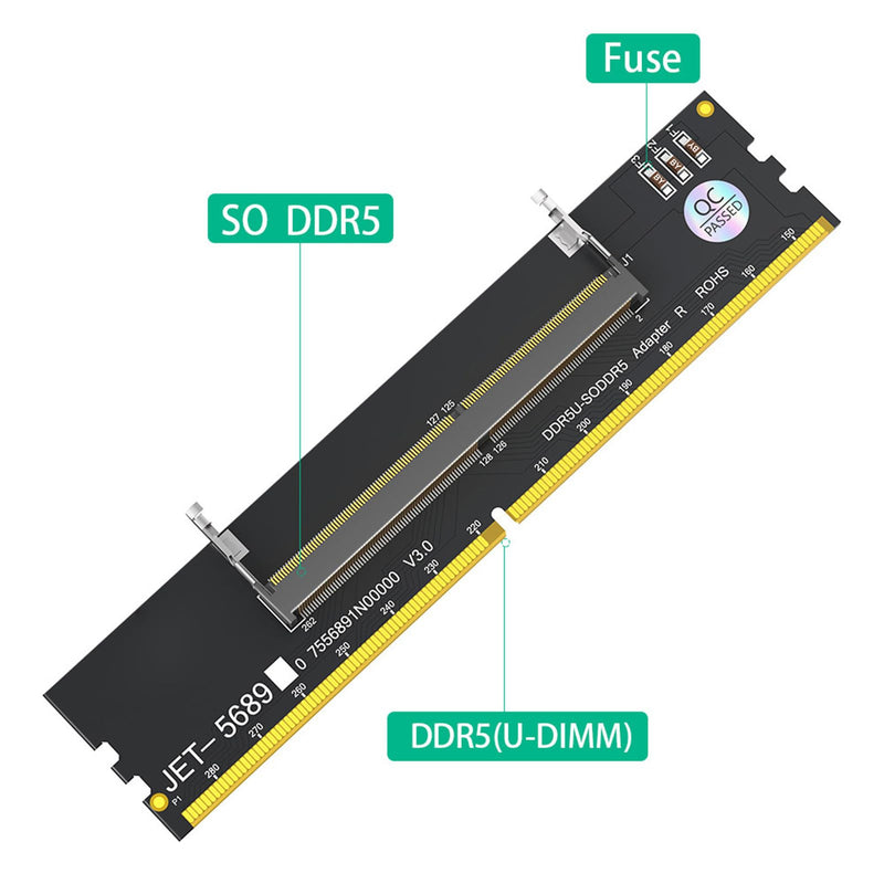 DDR5 U DIMM to So DDR5 Rvs Adapter Card, Laptop to Desktop Memory Converter for Computer Repair, with Stable Testing and Durable PCB for Maintenance
