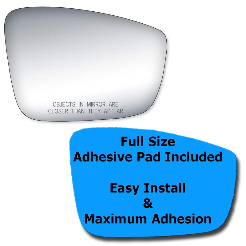 Mirror Glass + Full Size Adhesive Pad for 2012-2015 Volkswagen Passat Passenger Side Replacement - 2 Options Offered (2012 2013 2014 2015 2017 12 13 14 15 17)
