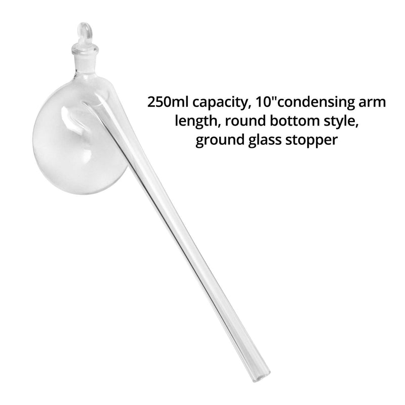 QWORK Distillation Retort, 250ml Lab Distillation Apparatus with Round Bottom and Ground Glass Stopper, for Distilling High Boiling Liquids
