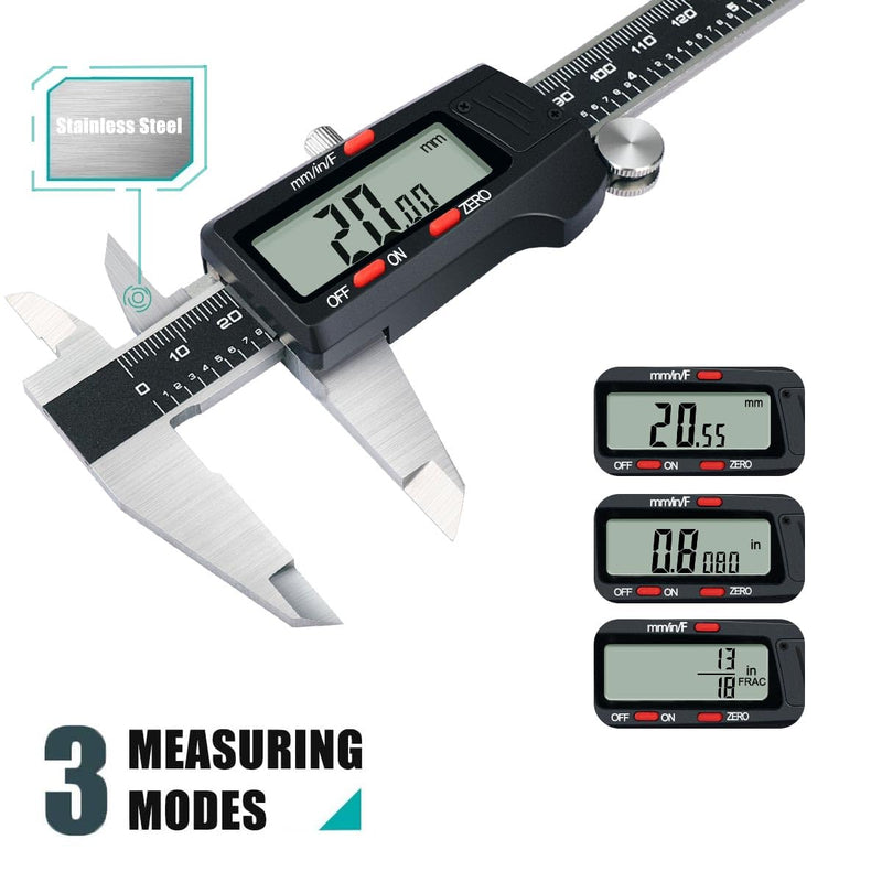 Kynup Digital Vernier Caliper, Caliper Measuring Tool, Outside Micrometer Dial Caliper with Stainless Steel, Large LCD Screen, Auto - Off Feature, Inch Metric Fraction Conversion (6Inch/150mm) 004-2