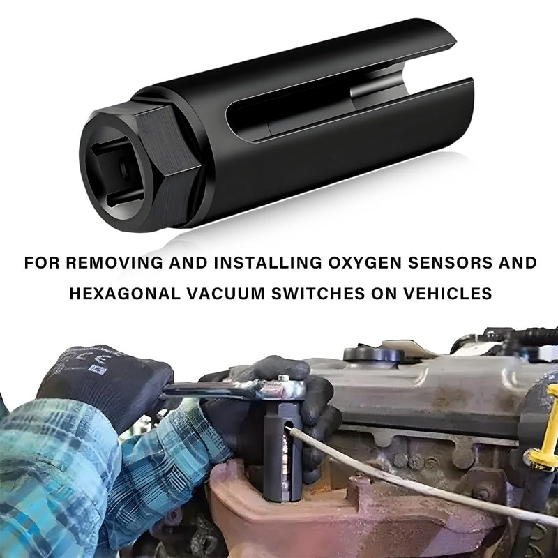 Oxygen Sensor Socket with Side Wire Cutout, 1/2 Inch Drive by 7/8 Inch (22mm) 6-Point O2 Sensor Wrench Removal Tool, Offset Oxygen Sensor Socket Preventing Damage to Wires (Small) Small