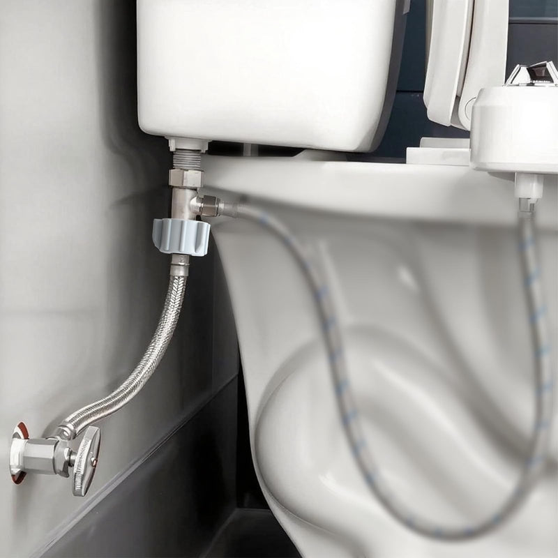 Blulu Bidet T Adapter, Metal T Valve for Bidet 7/8"x7/8"x3/8" with 12 Inch Flexible Toilet Connector, 3 Way Tee Connector Attachment for Toilet Bathroom