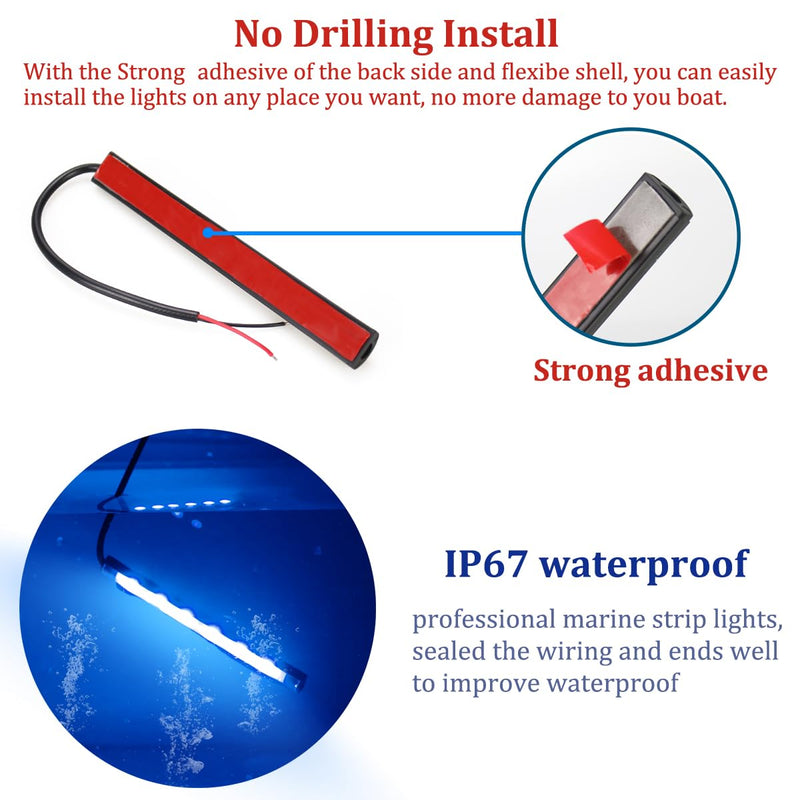 Boaton Marine Led Night Fishing, Boat Interior Courtesy Lights, No Drilling Install, Blue 10Pcs Blue