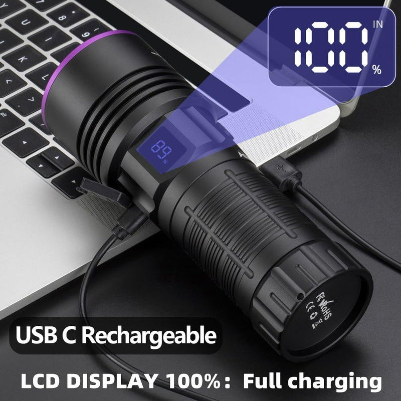ALONEFIRE SV117 70W Professional UV Flashlight 365nm Digital Display USB-C Rechargeable with Protective Glasses