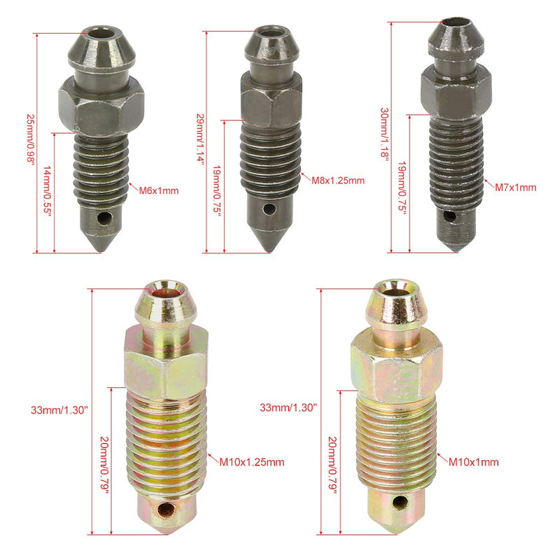 F FIERCE CYCLE 10Pcs M6x1mm M7x1mm M8x1.25mm M10x1mm M10x1.25mm Banjo Bolt Bleeder Screw with Cap for Motorcycle Brake Master Cylinder